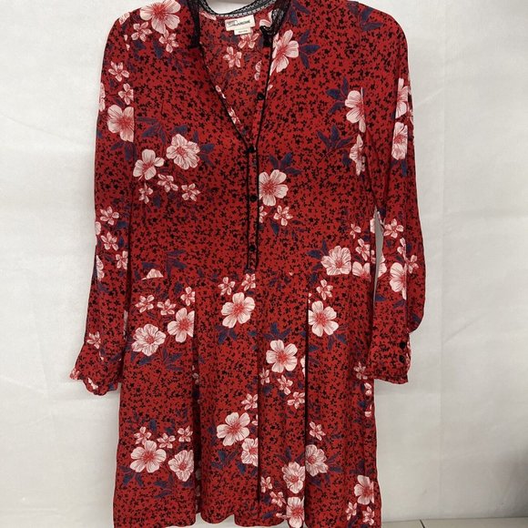 Sz 4-6 Women's Zadig & Voltaire Ruti Pensee Red Double Floral Silk Dress print - Picture 6 of 8